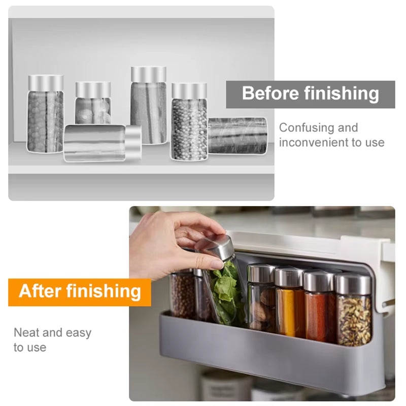 Space-Saving Spice Rack – Self-Adhesive Wall-Mounted Under-Shelf Organizer for Seasoning Bottles