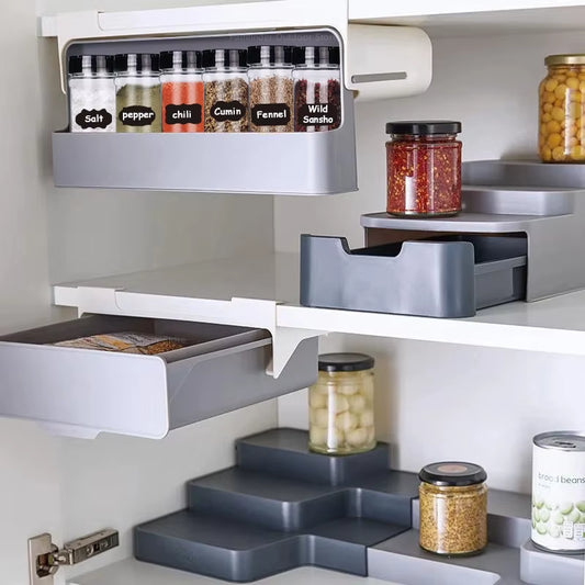 Space-Saving Spice Rack – Self-Adhesive Wall-Mounted Under-Shelf Organizer for Seasoning Bottles