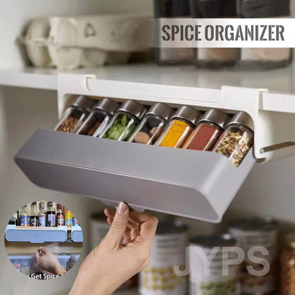 Space-Saving Spice Rack – Self-Adhesive Wall-Mounted Under-Shelf Organizer for Seasoning Bottles